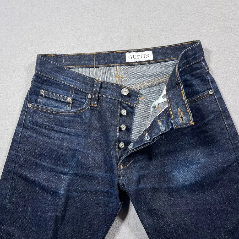 Gustin Jeans Men 31x34 Slim Fit Raw‎ Selvedge Denim Button Fly Made in USA