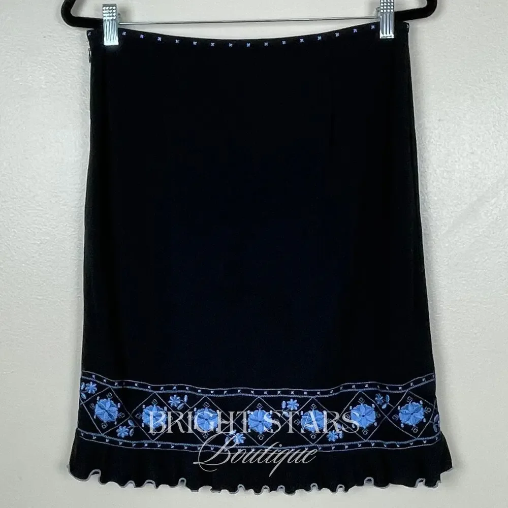 Rare Embroidered Skirt ASO Lorelai Gilmore Girls Vintage Black Blue Embroidered
