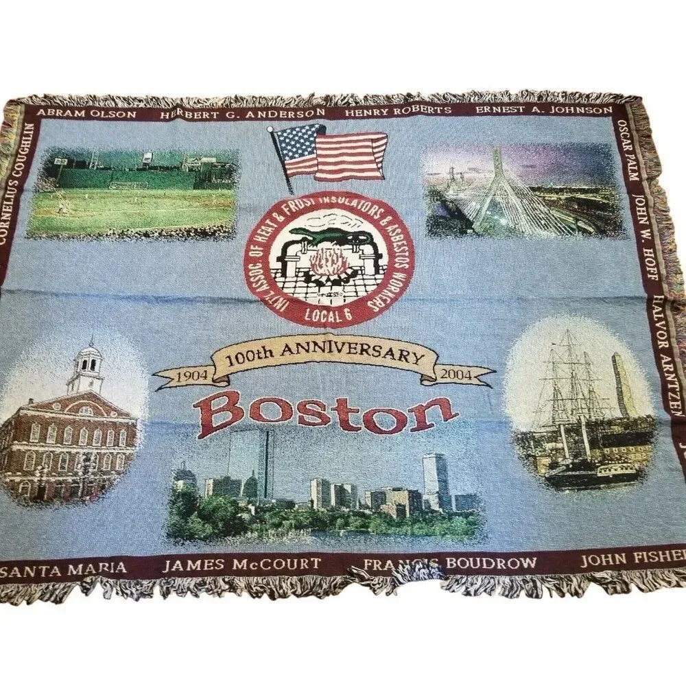 Vintage Cotton Tapestry Throw Blanket Boston Local 6 Fenway Park New