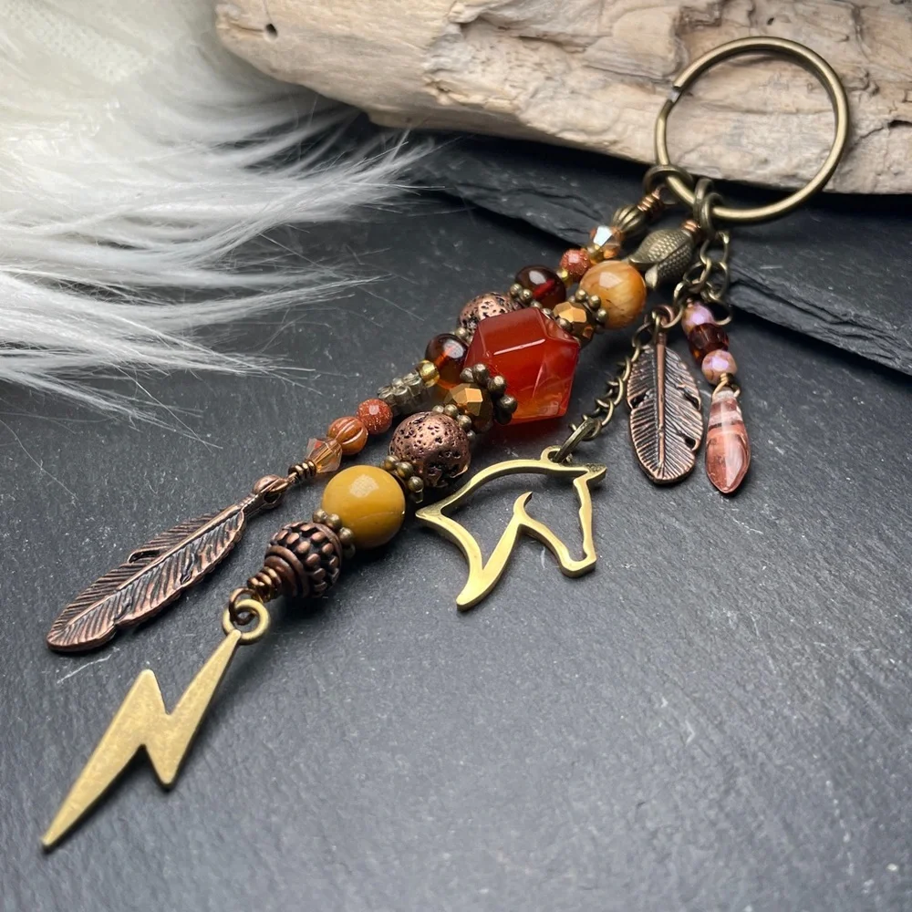 Desert Storm Carnelian, Tigers Eye & Jasper | Horse Feather Keychain Charm