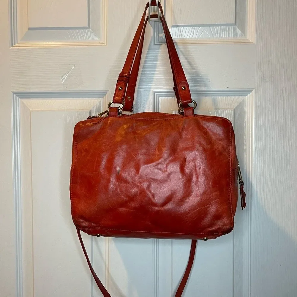 Badgley Mischka leather Orange Cube Satchel/shoulder bag  gold tone studs accent