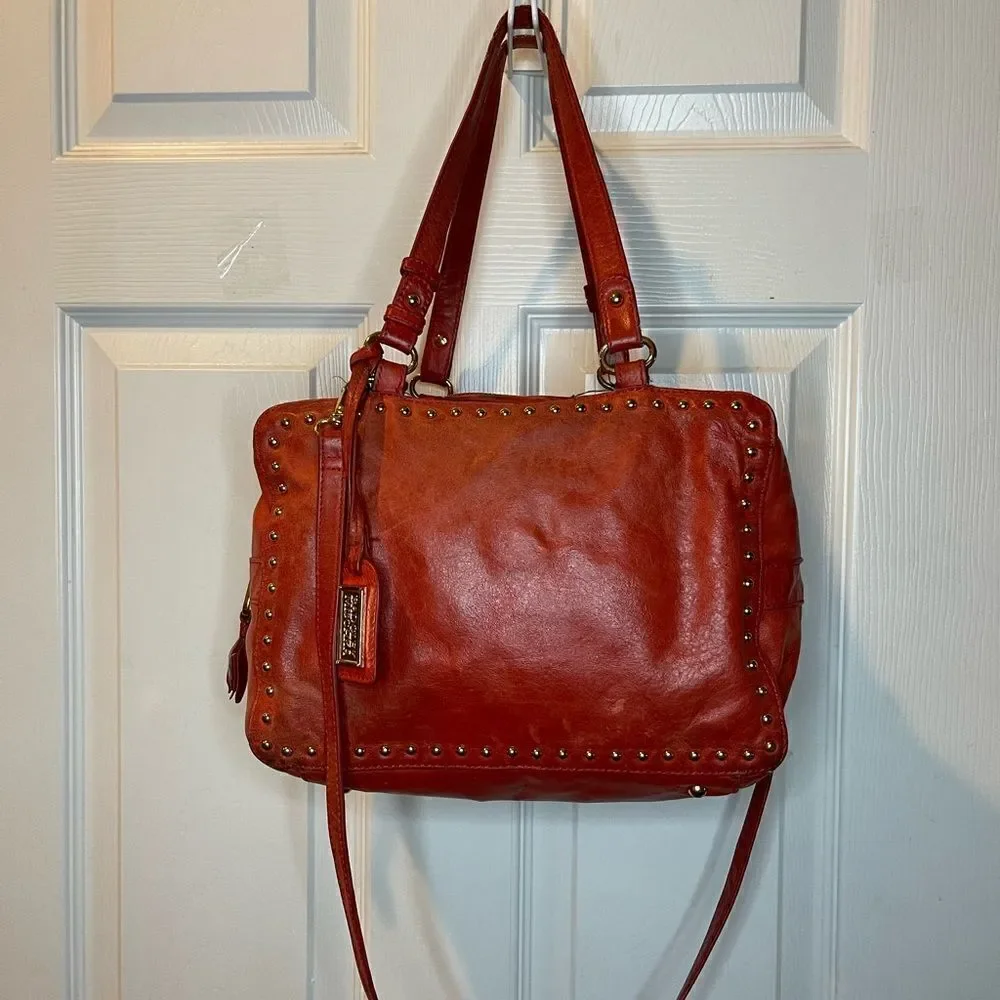 Badgley Mischka leather Orange Cube Satchel/shoulder bag  gold tone studs accent