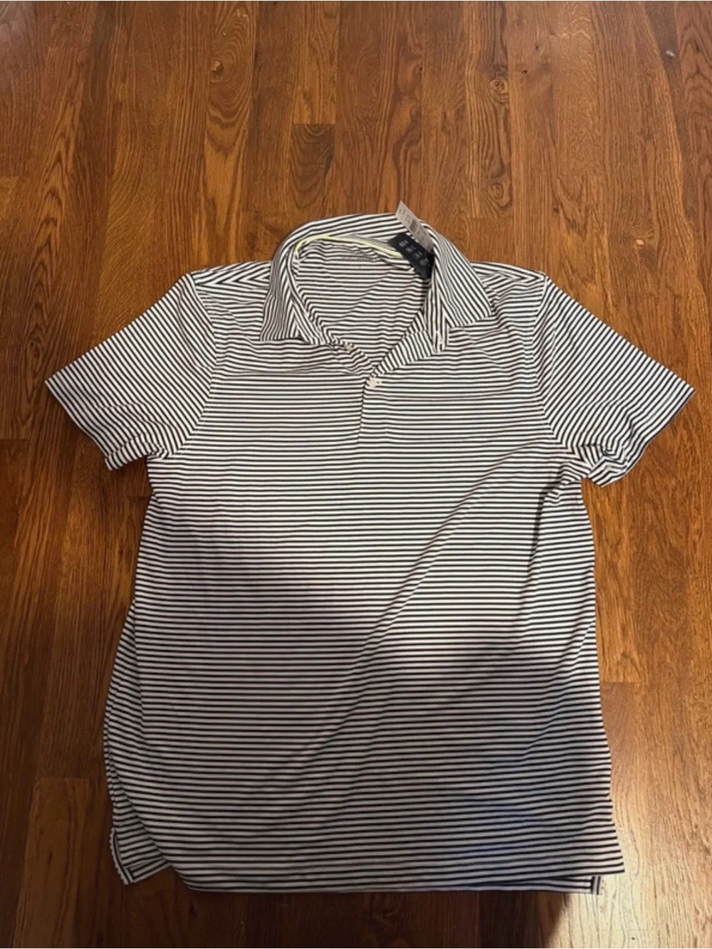 J Crew Men's Black and White Striped Performance Polo