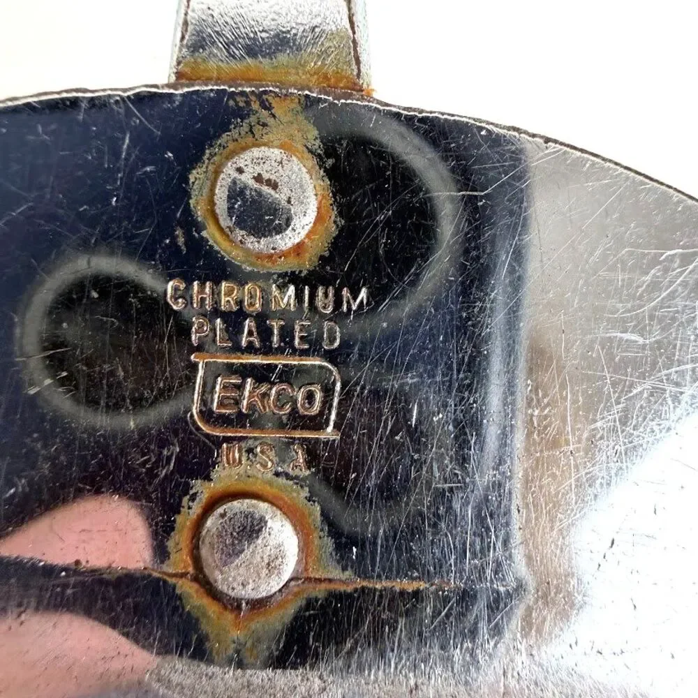 Vintage EKCO Slotted Spatula, Chromium Plated with Wood Handle