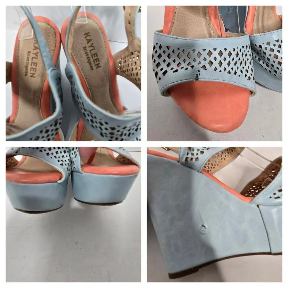 Pastel Blue Platform Wedge Cut Out Sandals size 7