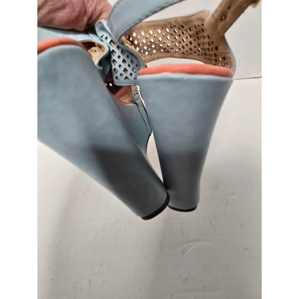 Pastel Blue Platform Wedge Cut Out Sandals size 7