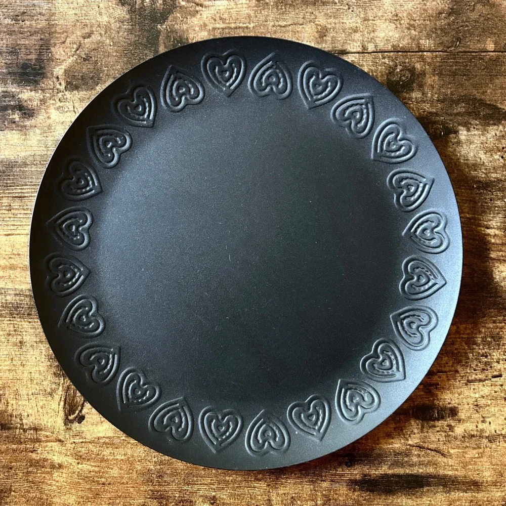 Vintage Black Metal Decorative Heart Rim Platter Tray 11