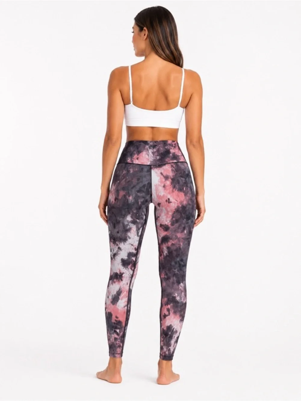 High-Waist Tie-Dye Yoga Leggings - Pink/Black