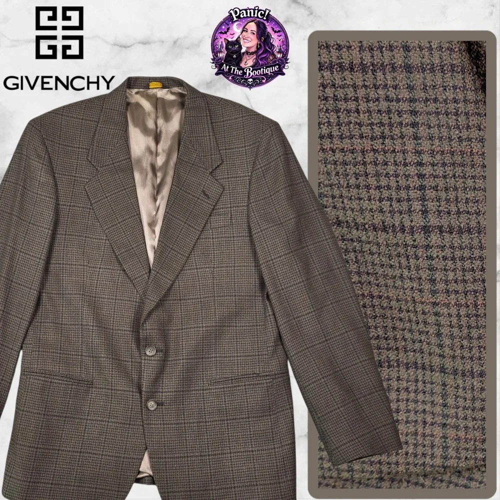 Vintage Givenchy Monsieur Blazer Men 40R Wool Plaid Check Luxury Designer Jacket
