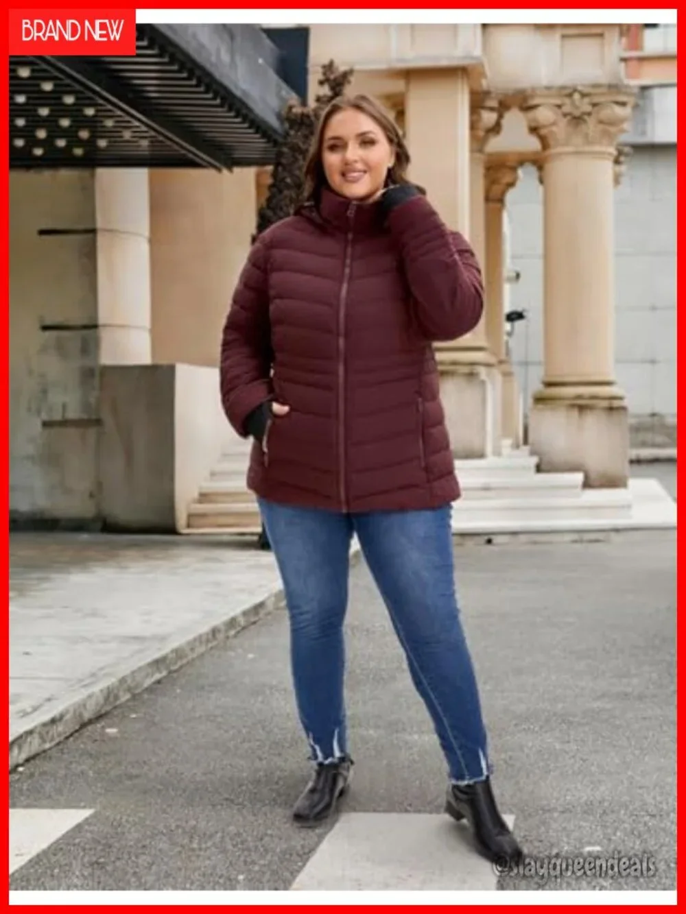 Plus Size Puffer Jacket with Hood Lightweight Quilted Coat