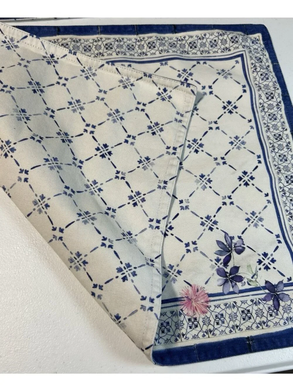Maison D Hermine Set Of Three Fabric Placemats Faience Country Blue Floral 14x19