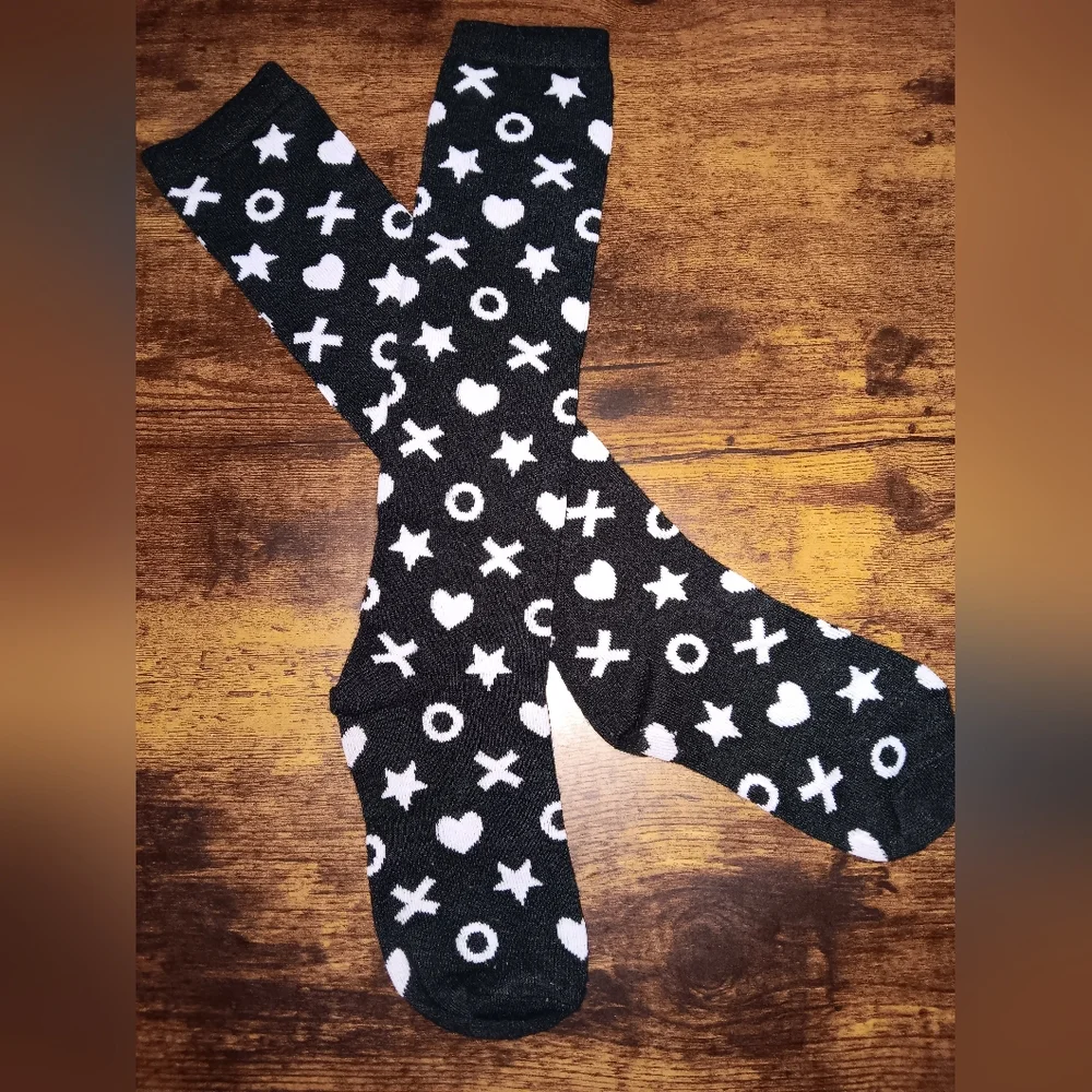 Patterned Black and White Knee High Socks X O hearts