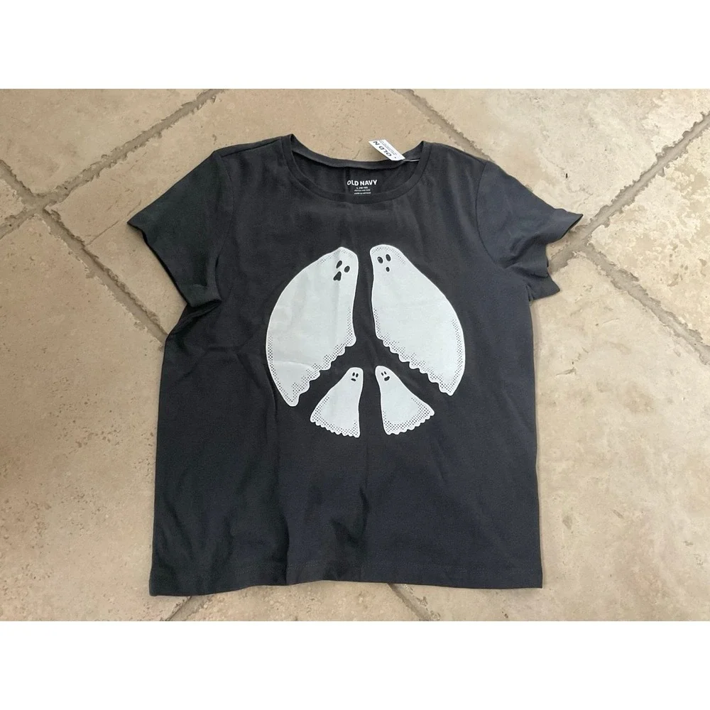 NWT Old Navy Halloween shirt - ghosts peace - kids size‎ L (10-12)