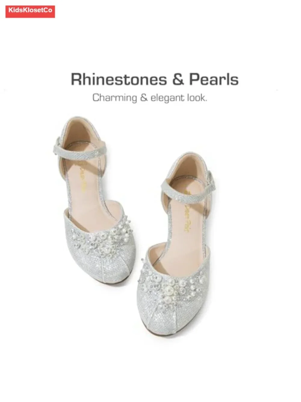 Girls Dress Shoes Low Wedge Pumps with Pearls Rhinestone Flower Girl Princess