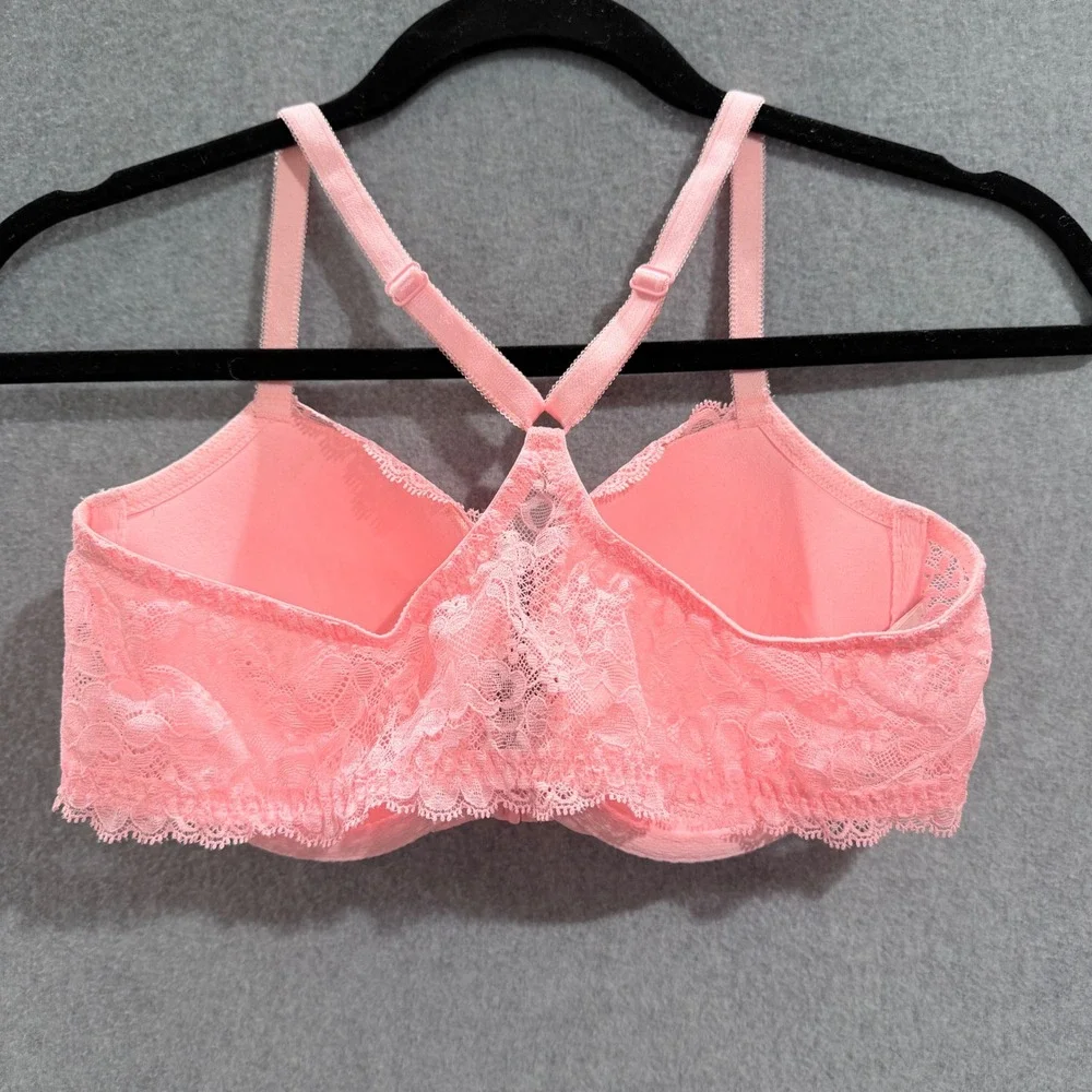 Victorias Secret Dream Angels Pink Lace Racerback Demi Bra 36C Front Closure