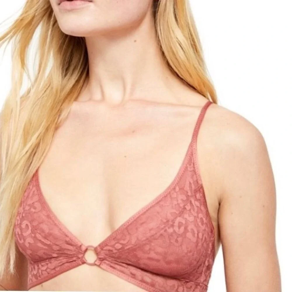 NWT Free People Floral Lace Triangle Bralette in‎ Dusty Rose Pink XS