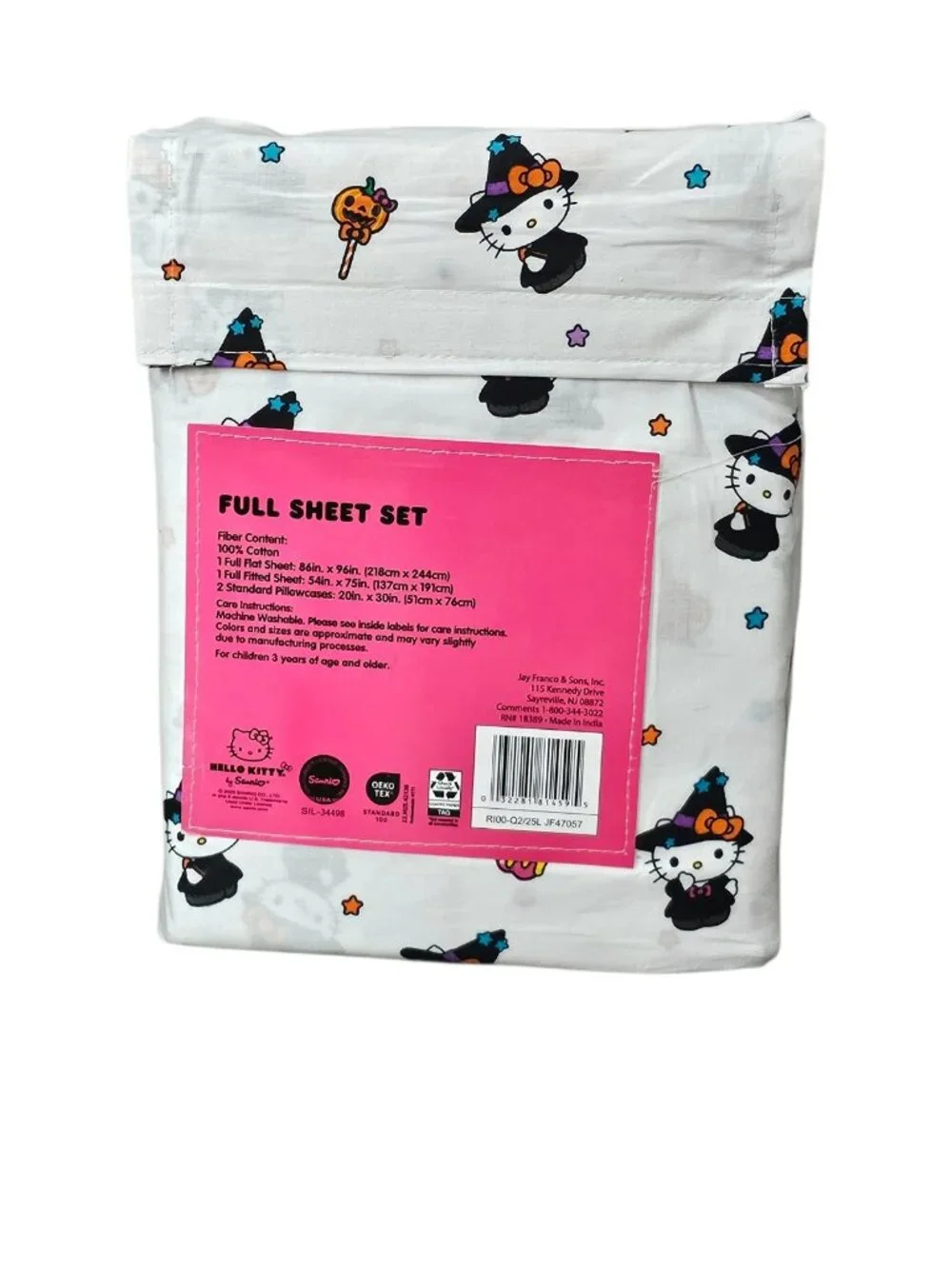 Sanrio Hello Kitty Halloween Witch Pumpkin Cats Cotton Full Sheet Set 4PC New