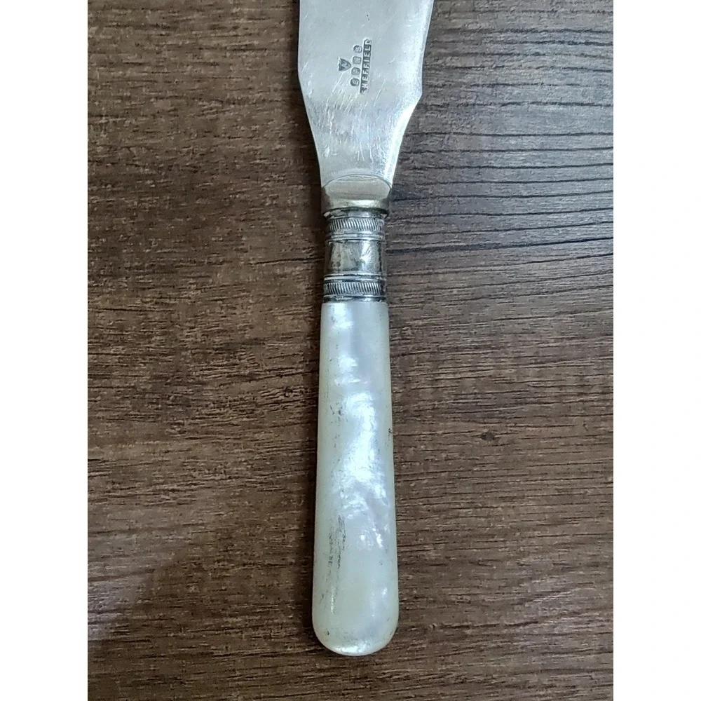 Antique Sheffield EPNS Fish Serving Knife Sterling Ferrule Mother of Pearl Handl