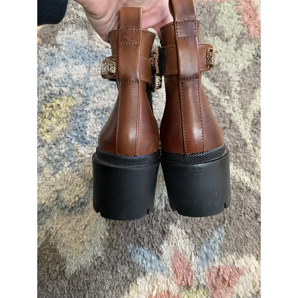 Steve Madden Boots Size 7.5 Amulet Leather Chunky Chelsea Heel Brown Booties