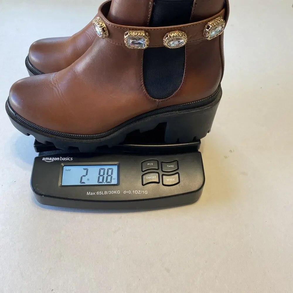 Steve Madden Boots Size 7.5 Amulet Leather Chunky Chelsea Heel Brown Booties