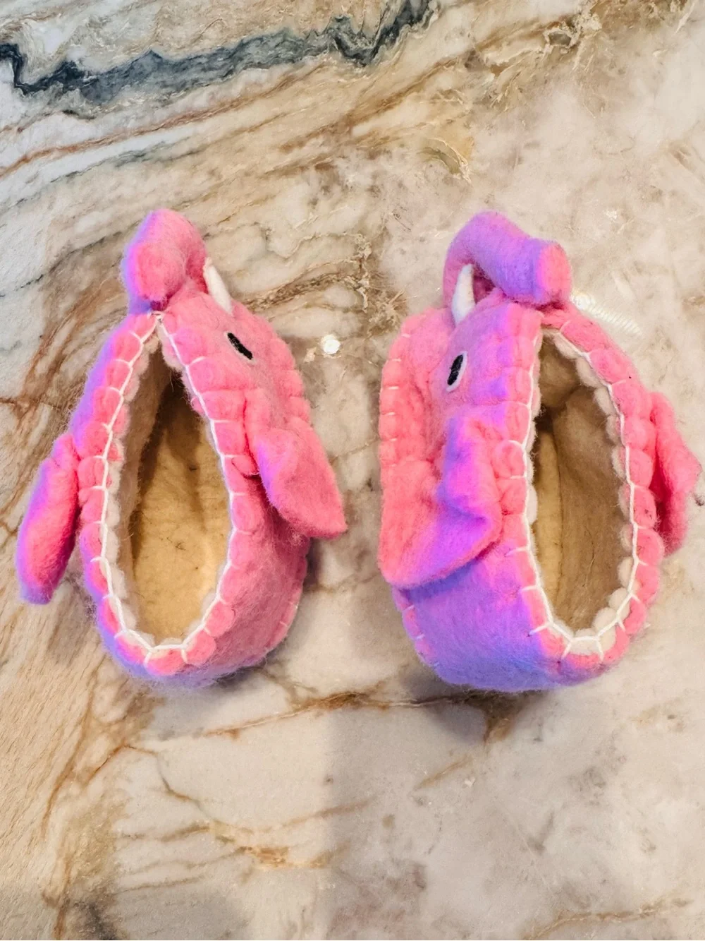 Handcrafted Pink Elephant Baby Booties, 6-12 mo.