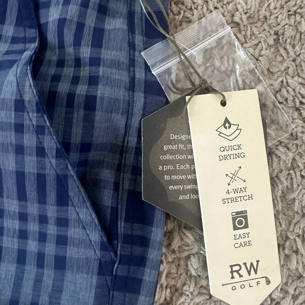 New Men’s Golf Rorie Whelan Shorts Size 32 Blue Plaid