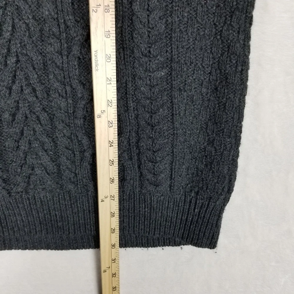 Aran Sweater Market Quarter Zip Women Large Charcoal Grey Merino Wool Cable Knit