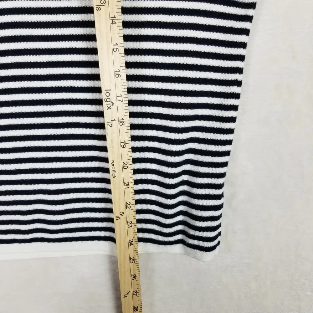 Talbots Polo Sweater Womens 1X White Black Striped Long Sleeve Cotton Blend 69s