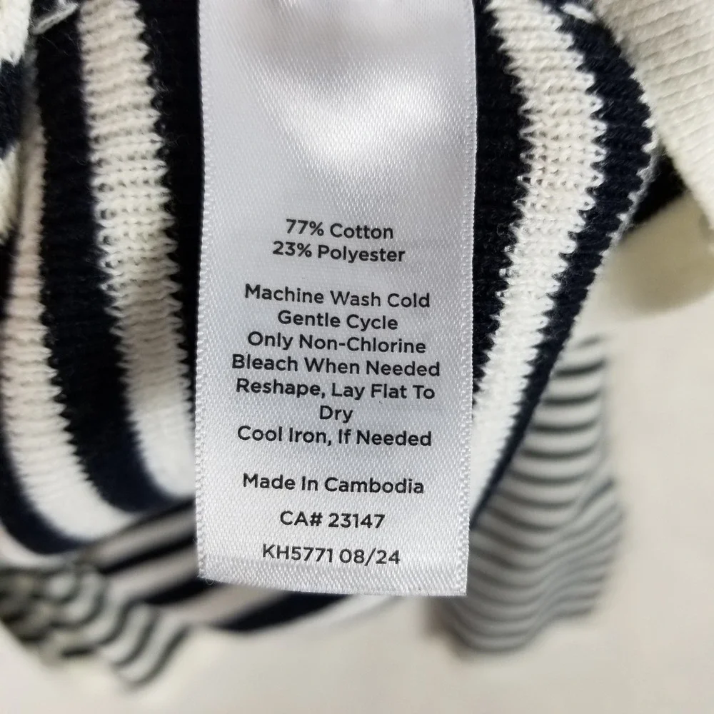 Talbots Polo Sweater Womens 1X White Black Striped Long Sleeve Cotton Blend 69s