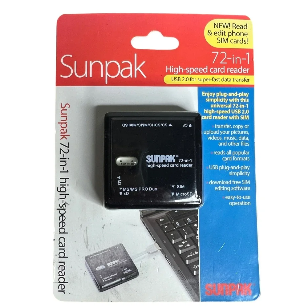 Sunpak 72-in-1 High-Speed Card Reader Built In USB 2.0 Self Storage Plug SEALED