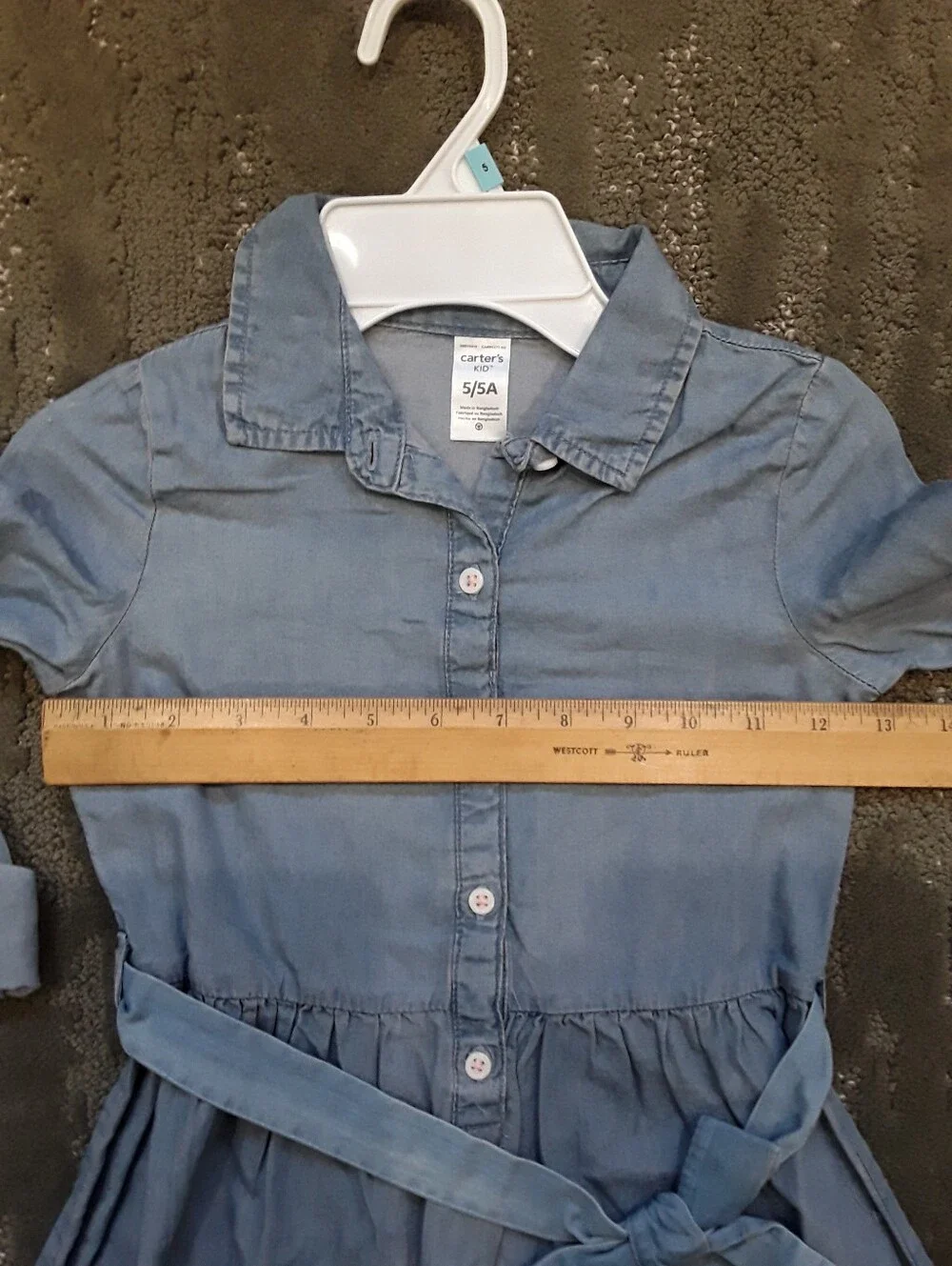 Carters Size 5 Blue Chambray (Soft Denim) Shirt Dress with Waist tie