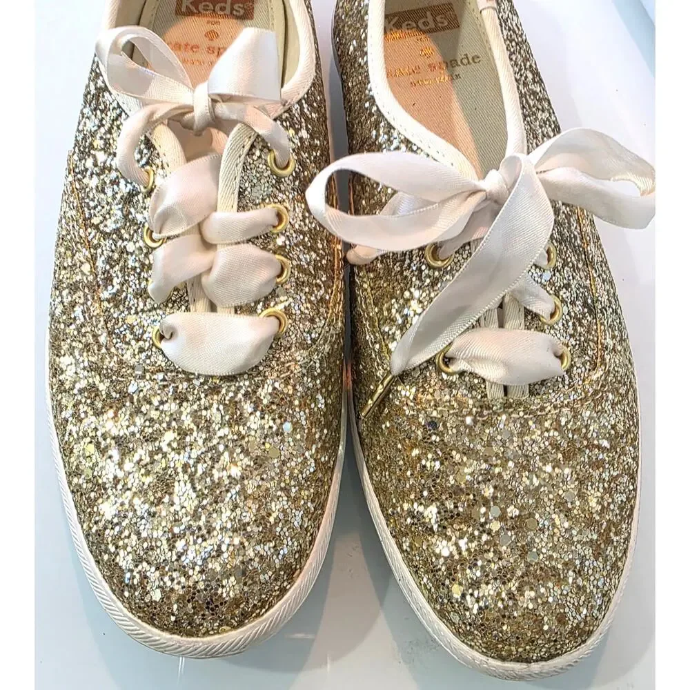 Keds X Kate Spade New York Champion Gold Glitter Sneakers Size 6