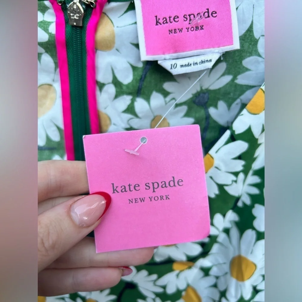 Kate Spade Daisy Bodega Midi Dress Cotton Green Floral Puff Sleeve New with Tags