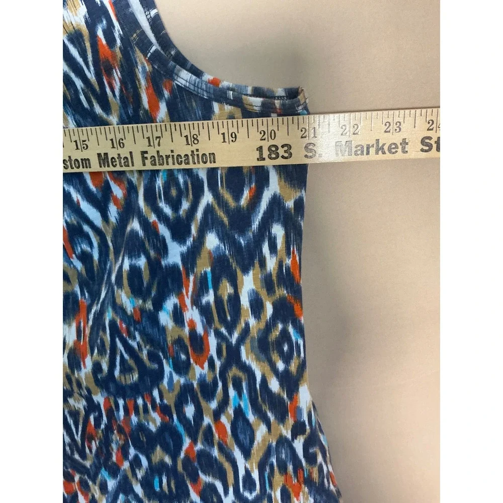 Denim & Company Tank Top Womens Large Blue Orange Ikat Scoop Neck Excellent