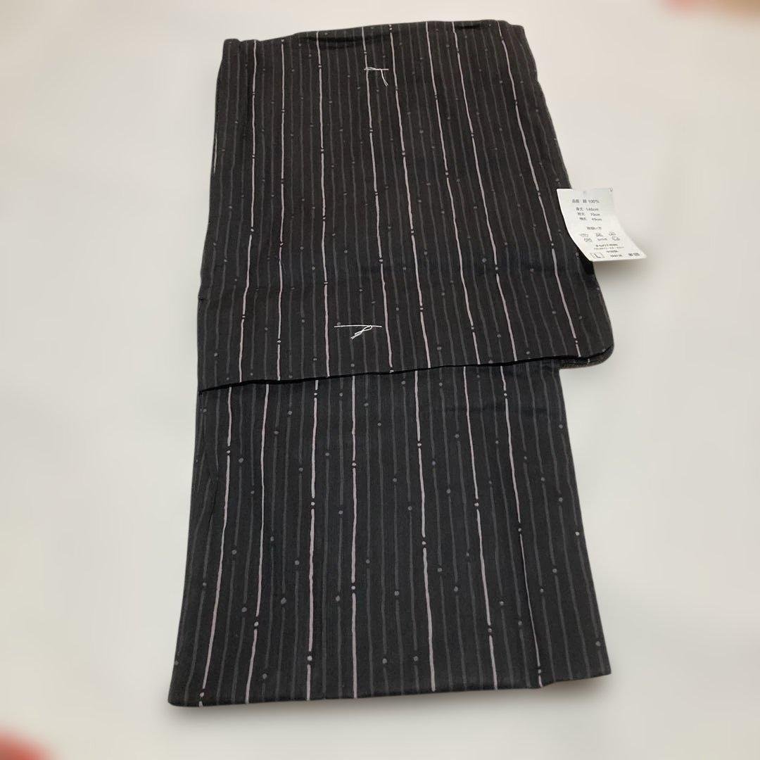 Men's Yukata, L Size, New, Black with Purple Vertical Stripes