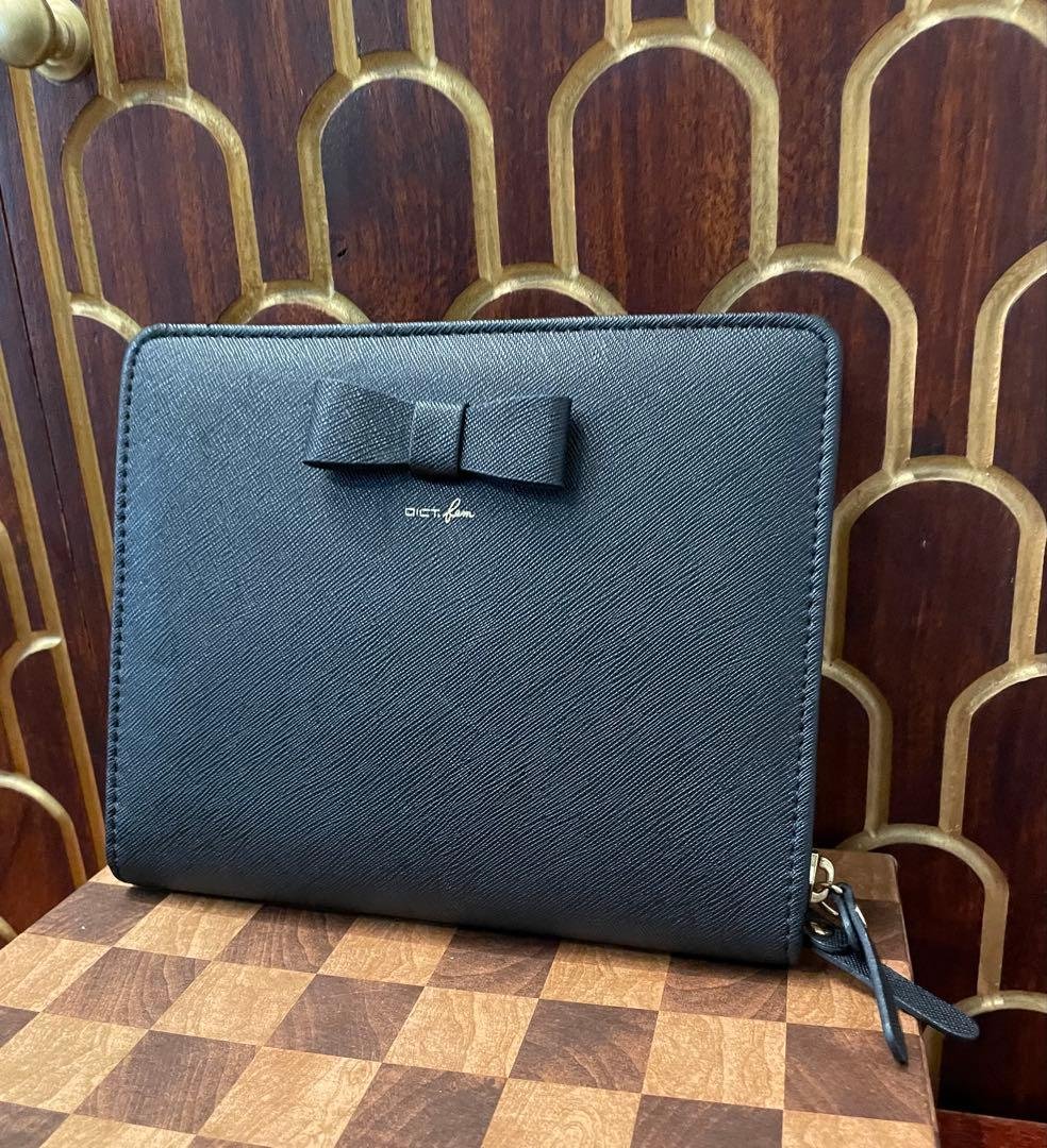 ★Beautiful Condition ELECOM Electronic Dictionary Case with Ribbon - Black Floral Pattern