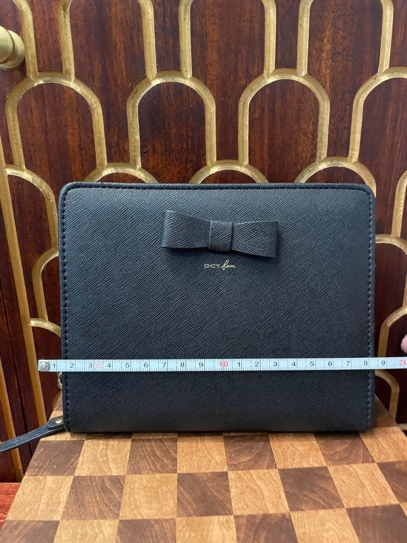 ★Beautiful Condition ELECOM Electronic Dictionary Case with Ribbon - Black Floral Pattern
