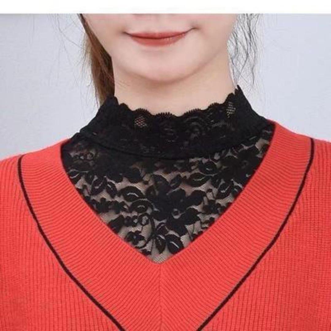 Detachable Collar, Half Collar, Inner Tank Top, Lace, Floral Pattern, Set, Black and White, Stretch, Hakama