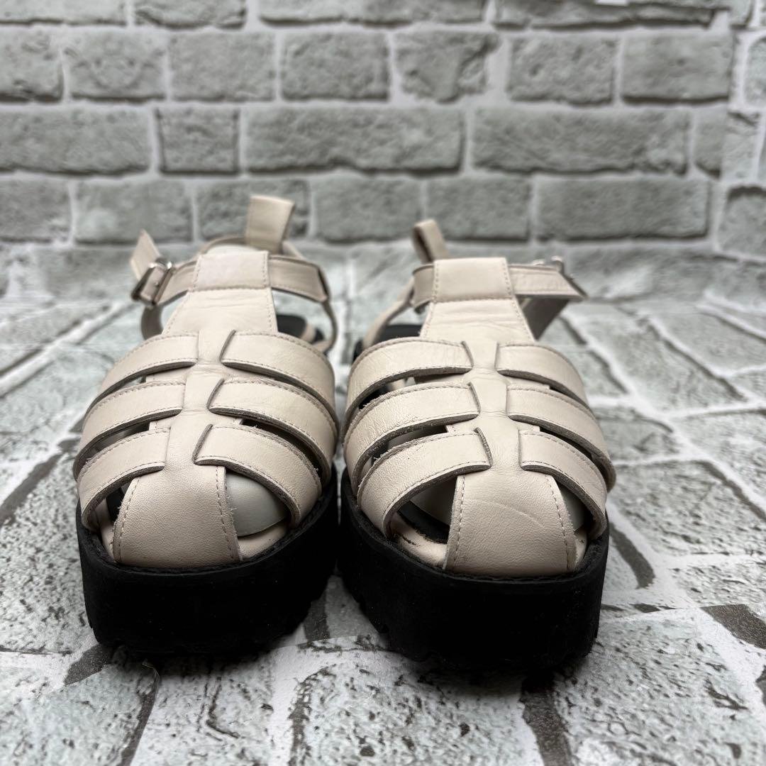 Beautiful condition ✨ Ginza Kanematsu Gurkha Sandals, Platform, Leather, Genuine Leather, White, 23.5cm
