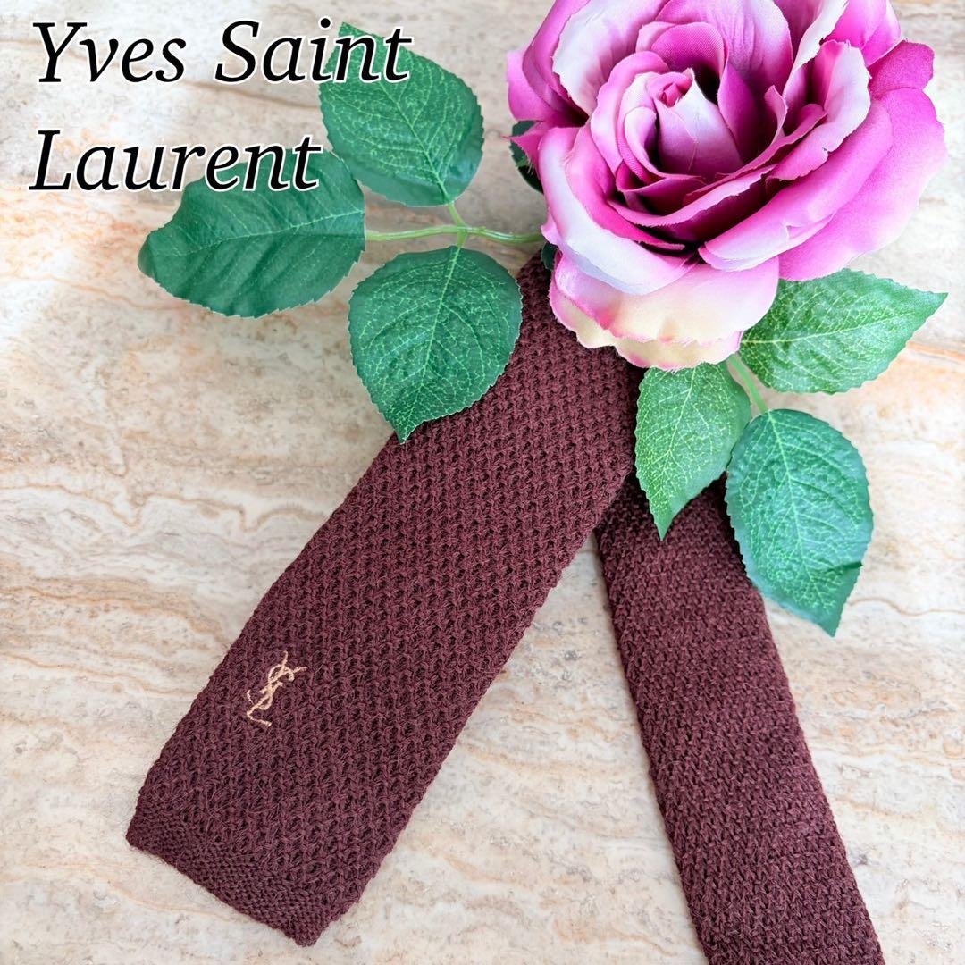 N482 Yves Saint Laurent Square Tie Solid Necktie Brown Men's