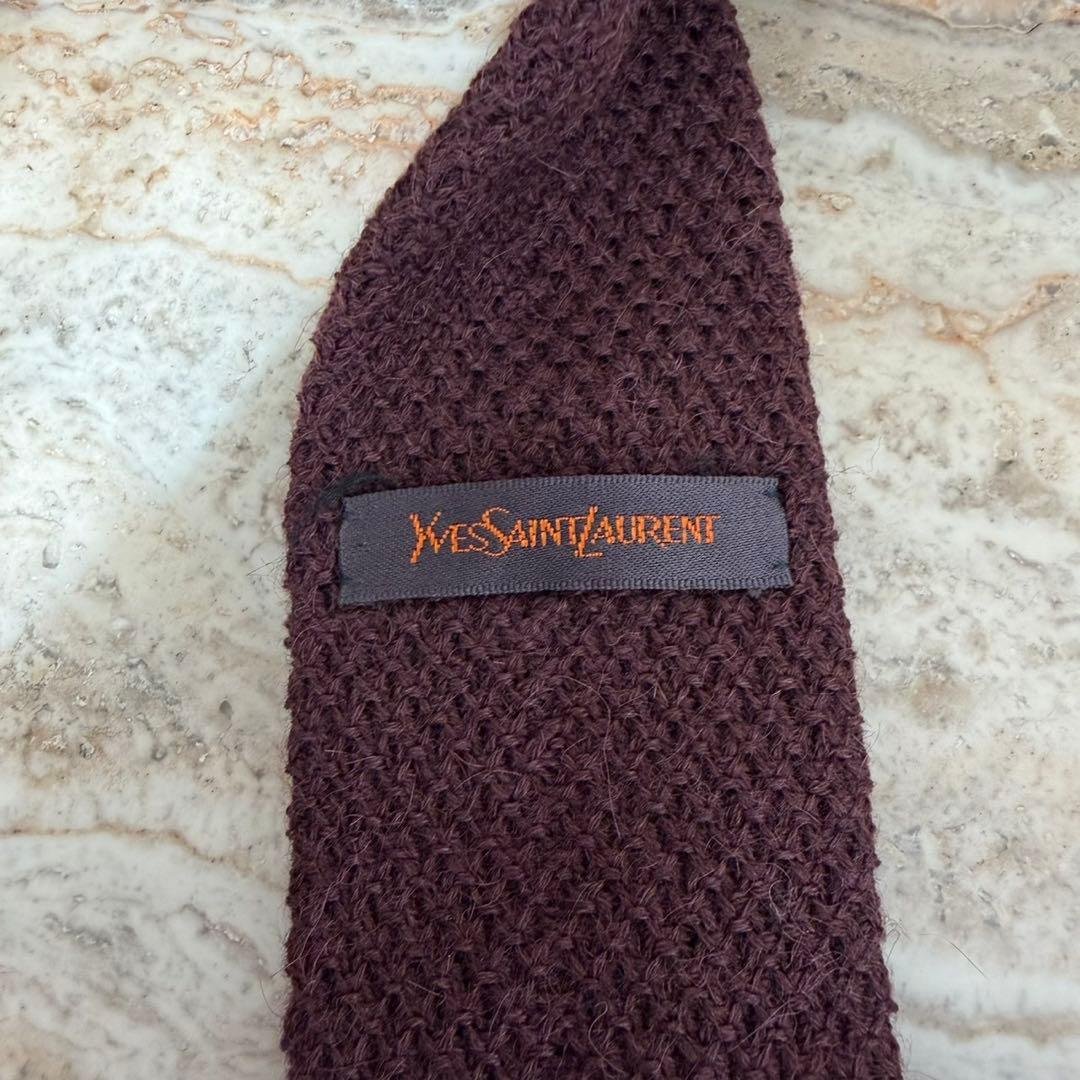 N482 Yves Saint Laurent Square Tie Solid Necktie Brown Men's
