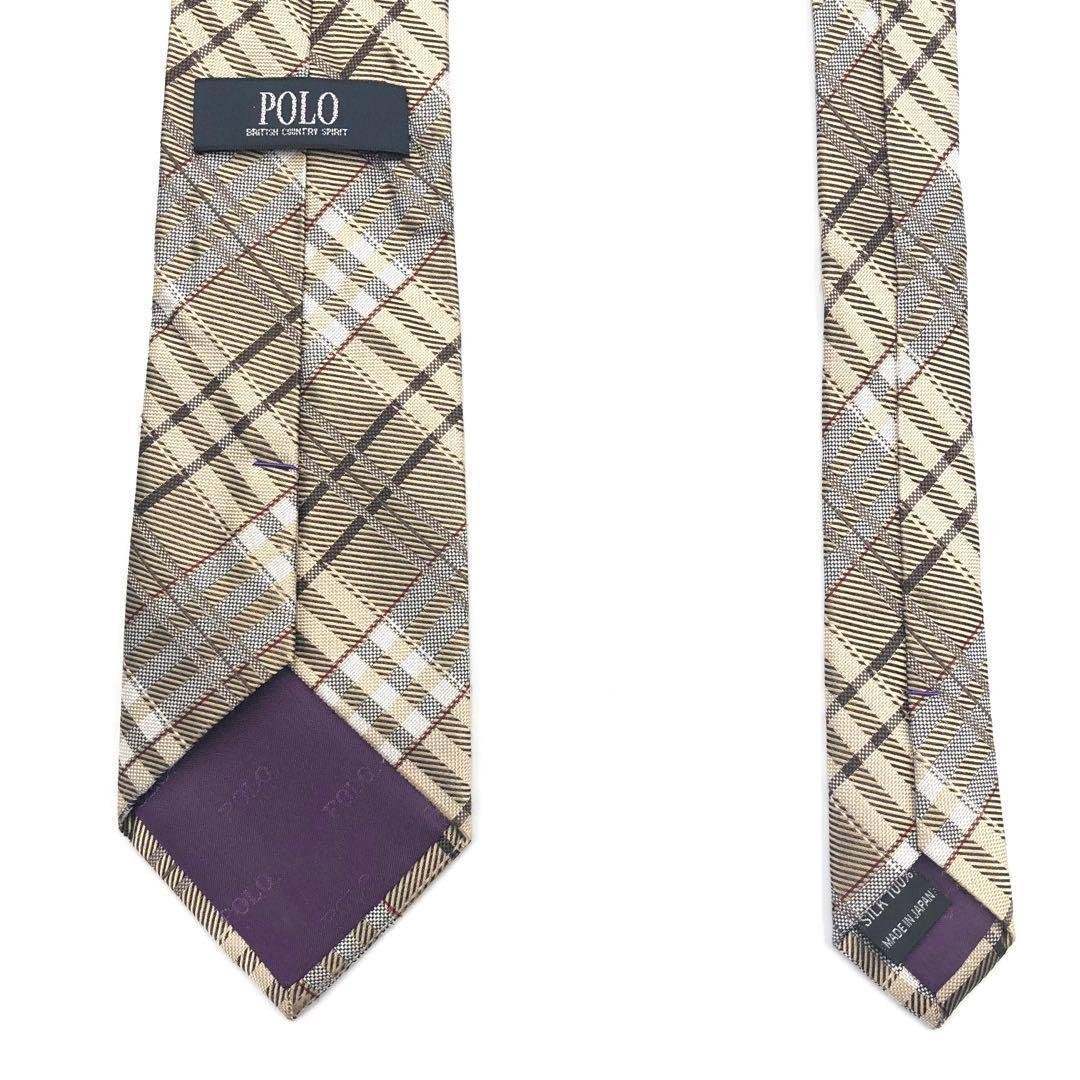【Beautiful Condition】POLO BCS Tie Plaid Shiny Beige Brown