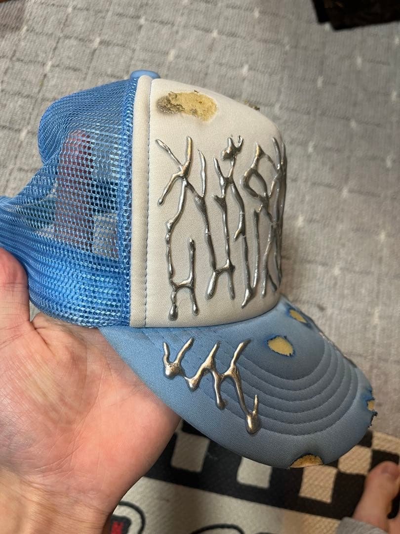 Blue and White Distressed Cap - Y2K Style